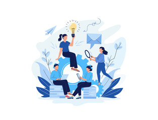 new ideas problem solving illustration banner teamwork search solution people team working flat modern design