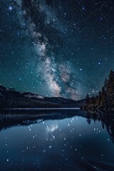 Wall Mural - starry landscape. abstract astral night sky above lake tahoe's alpine abyss