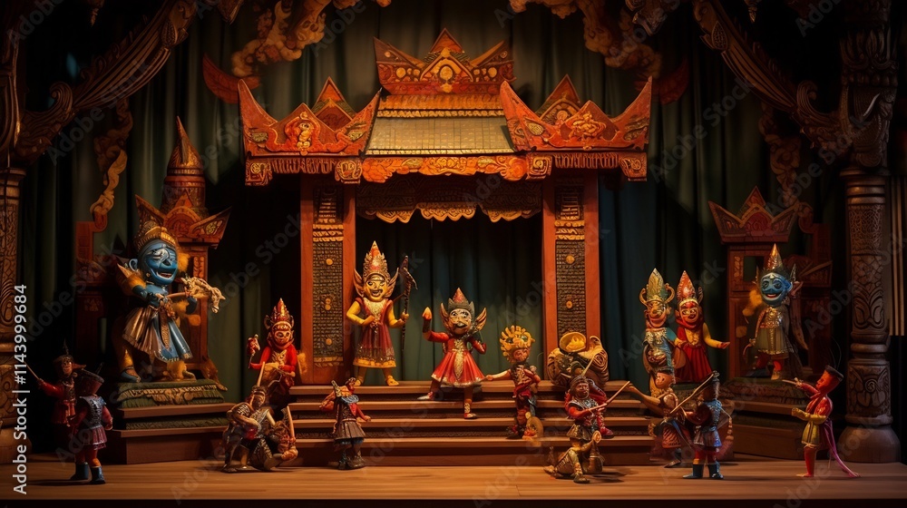 Elaborate Traditional Thai Puppet Theater Performance with Ornately ...