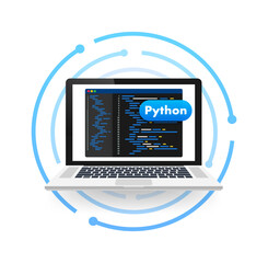 laptop displaying python code on screen, programming and software development concept