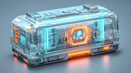Wall Mural - futuristic transparent container with glowing lights.