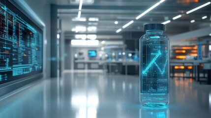 Wall Mural - futuristic vial with glowing data in modern lab.