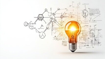 Wall Mural - glowing lightbulb with innovative technological sketches.