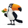 © niramol - A photostock of a cartoon toucan with a bright orange beak and dark feathers, isolated on a clean white background, colorful and lively, High Quality