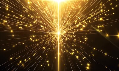 Wall Mural - radiant starburst of golden light, scattering luminous streaks across the black background