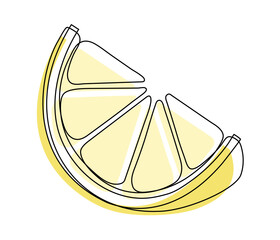 Wall Mural - Yellow lemon slice isolated on white background. Simple citrus silhouette. Hand drawn lemon outline. Vector illustration