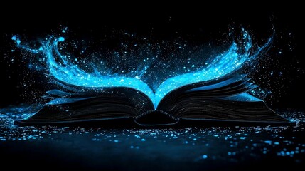 Glowing blue magic emanating from open book.