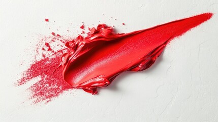 Fototapete - Vibrant red paint smear creating an artistic splash on a textured white background showcasing creativity and color in modern design.