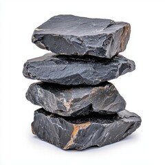 Wall Mural - a photostock of glossy black volcanic rocks stacked symmetrically, isolated on a clean white backgro