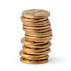 Wall Mural - a photostock of golden coins stacked in varying heights and scattered artistically, isolated on a cl