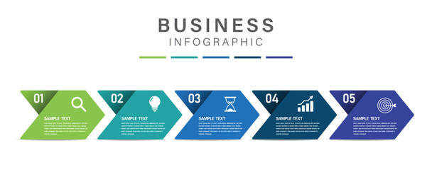 Wall Mural - 5 process infographic labels with icons design template. planning, marketing, strategy and business 
