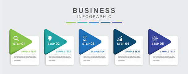 Wall Mural - 5 process infographic labels with icons design template. planning, marketing, strategy and business 
