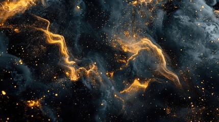 Wall Mural - abstract golden smoke swirling on a dark background creating a mystical and elegant atmosphere for a