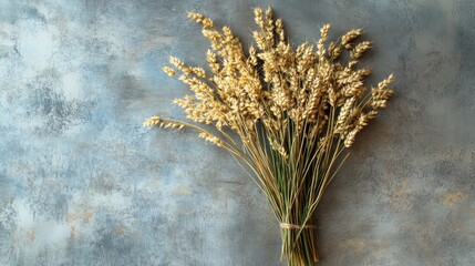 Aufkleber - Handmade wheat bouquet with wild flowers on textured background Eco-friendly decor concept with copy space