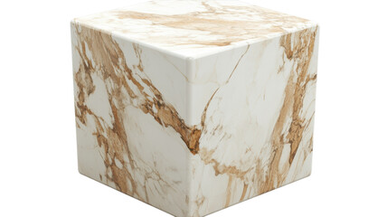 Elegant marble cube with intricate golden veining displayed against a transparent background.
