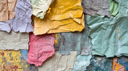Poster - Textured handmade paper created from recycled materials in vibrant colors showcasing sustainable craft innovation and artistic design