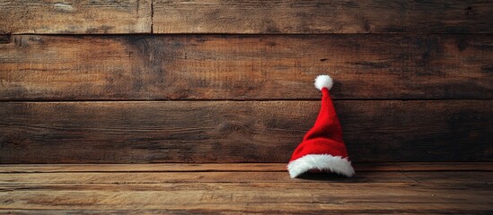 Aufkleber - Rustic wooden background showcasing a festive elf stocking hat for holiday and Christmas themed designs