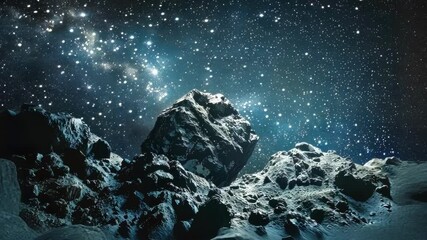 Wall Mural - large, imposing asteroid dominates the foreground, its rugged surface contrasting against the backdr