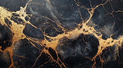 Poster - Acrylic paint marble texture with golden veins on a dark background artistic home decor surface design