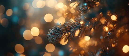 Poster - Holiday tree decorations with blurred festive lights creating a warm and inviting atmosphere during the holiday season