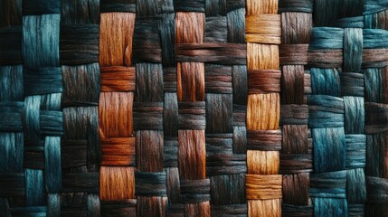 Aufkleber - Handmade woven mat background showcasing intricate textures and rich earthy colors for interior design or craft projects.