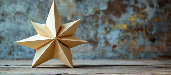 Aufkleber - Handcrafted paper star ornament on rustic wooden table for festive holiday gift wrapping and decoration ideas