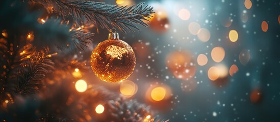 Poster - Festive holiday tree ornaments with blurred background creating a warm, magical atmosphere during the Christmas season
