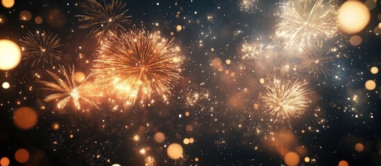 Leinwandbilder - New Year fireworks illuminate the night sky over a vibrant cityscape creating a festive celebration atmosphere.