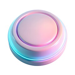 A 3D illustration of a neon glowing button icon in pastel colors, featuring a soft glow and futuristic design with a circular shape. Isolated on white background