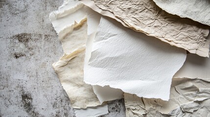 Poster - Handcrafted Recycled Paper Sheets on Textured Background Ideal for Eco-Friendly Projects