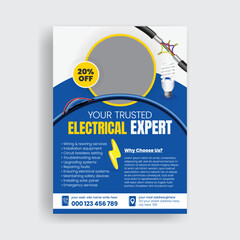 Wall Mural - Professional electrical service a4 size editable print poster and flyer. Electrician and Electrical Company Flyer, Home Appliance Repair Service Flyer or leaflet brochure cover design