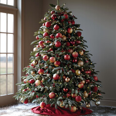 Wall Mural - Christmas tree decorated with apples.