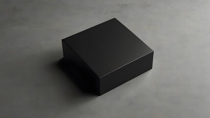 Minimal clean black cardboard box mockup on grey surface. Isolated product packaging & branding presentation mockups design, container package carton branding