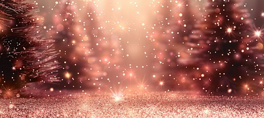 Leinwandbilder - Rose gold background with sparkling rose gold glitter dust at the bottom, warm golden-pink bokeh light reflections, elegant and modern festive style.
