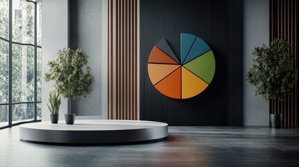 Leinwandbilder - Pie chart displayed on a digital screen, representing business data analysis and reports in a modern office, vibrant financial design