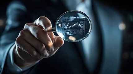 Leinwandbilder - Businessman holding a magnifying glass over audit reports and financial data