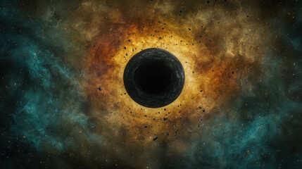 Wall Mural - a mysterious black hole floating amidst ruins of shattered cosmic landscape