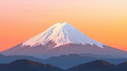 Serene illustration of a snowcapped mountain at sunrise