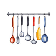 Wall Mural - Colorful Watercolor Kitchen Utensils Collection