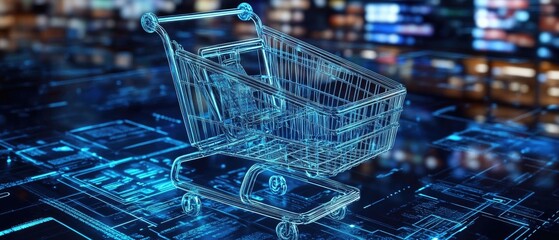 E-commerce and online shopping background with digital carts and payment gateways, suitable for presentations on digital marketplaces and retail innovation
