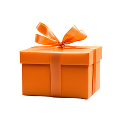 Wall Mural - A beautifully wrapped orange gift box with a matching ribbon. The vibrant color and elegant bow make it perfect for a special occasion, celebration, or surprise present.