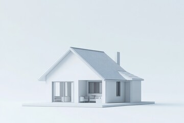 Leinwandbilder - Small white model house with visible interior on light background.