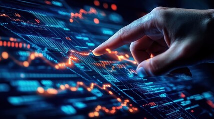Poster - Hand touching digital stock chart.