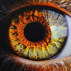 Wall Mural - Close-up of a vivid human eye displaying rich brown and amber hues