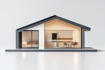Leinwandbilder - Small house model with interior view on white.