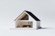 © Babycrab - Minimalist white home cutaway with interior, furniture, on a white surface.