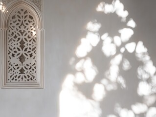 Poster - Ornate window with light patterns on wall.