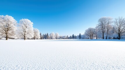 Sticker - Sunlit snowy landscape with frost-covered trees.