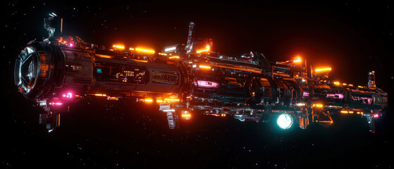 Wall Mural - A large space ship with many lights on it