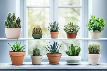 Wall Mural - colorful neon-lit cacti array displayed creatively against a gradient blue to purple background for 
